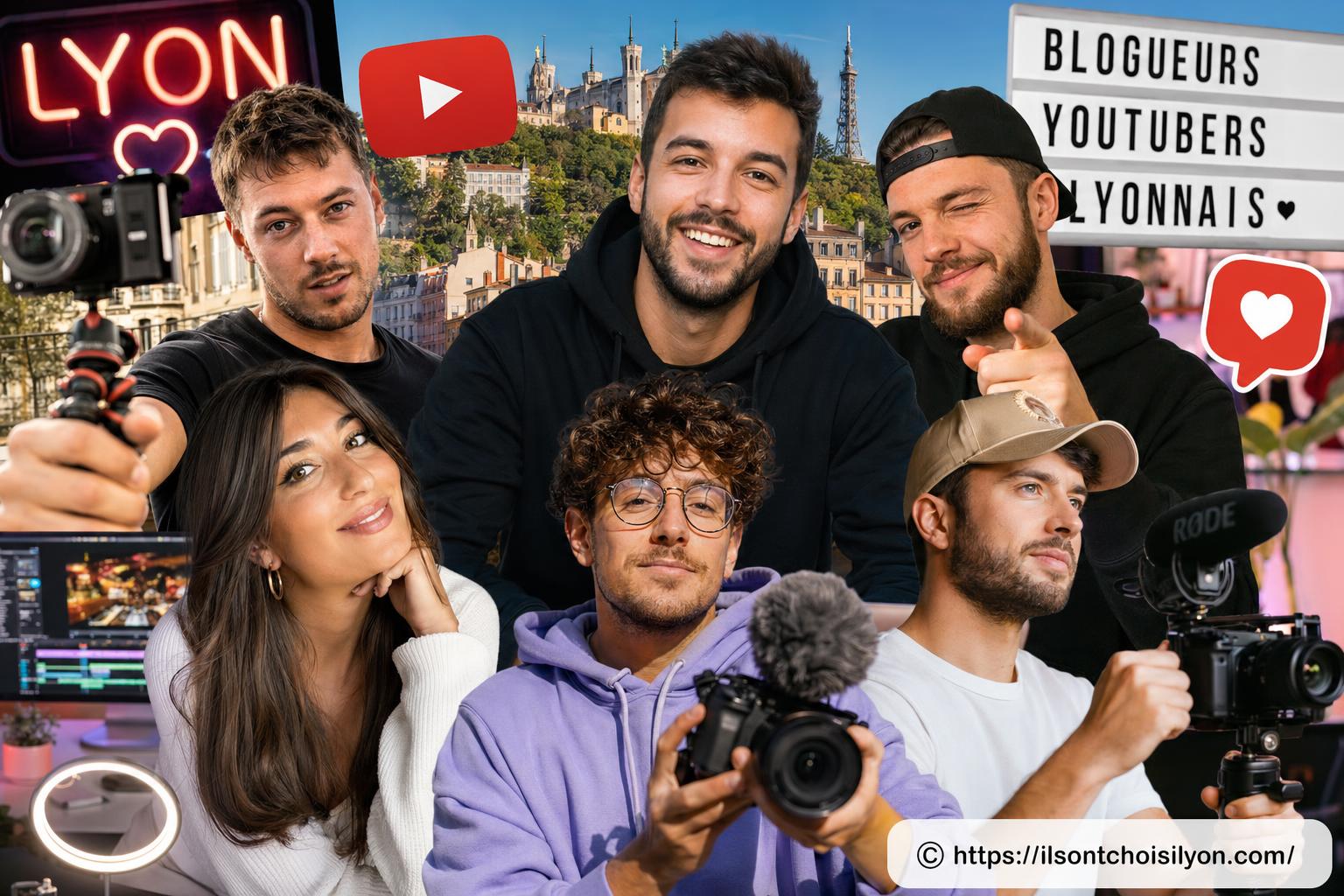 Groupe de jeunes youtubeurs lyonnais avec caméras